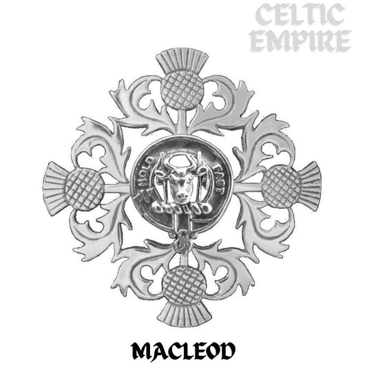 MacLeod Family Clan Crest Scottish Four Thistle Brooch