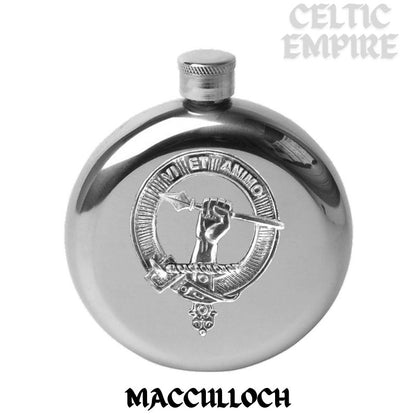 MacCulloch 5oz Round Family Clan Crest Scottish Badge Flask