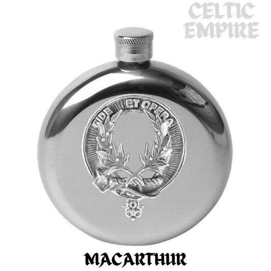 MacArthur 5oz Round Family Clan Crest Scottish Badge Flask