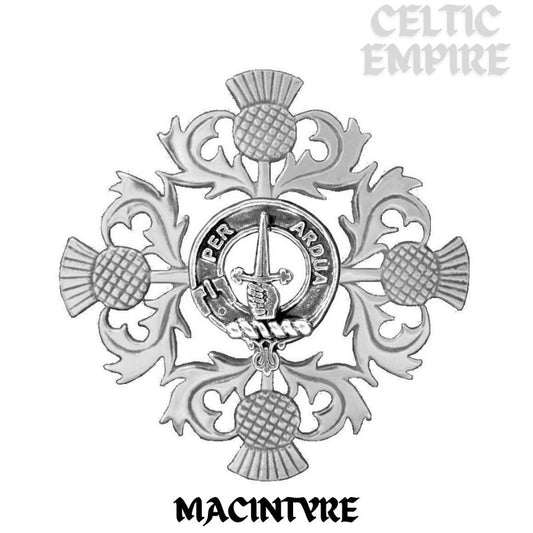 MacIntyre Family Clan Crest Scottish Four Thistle Brooch