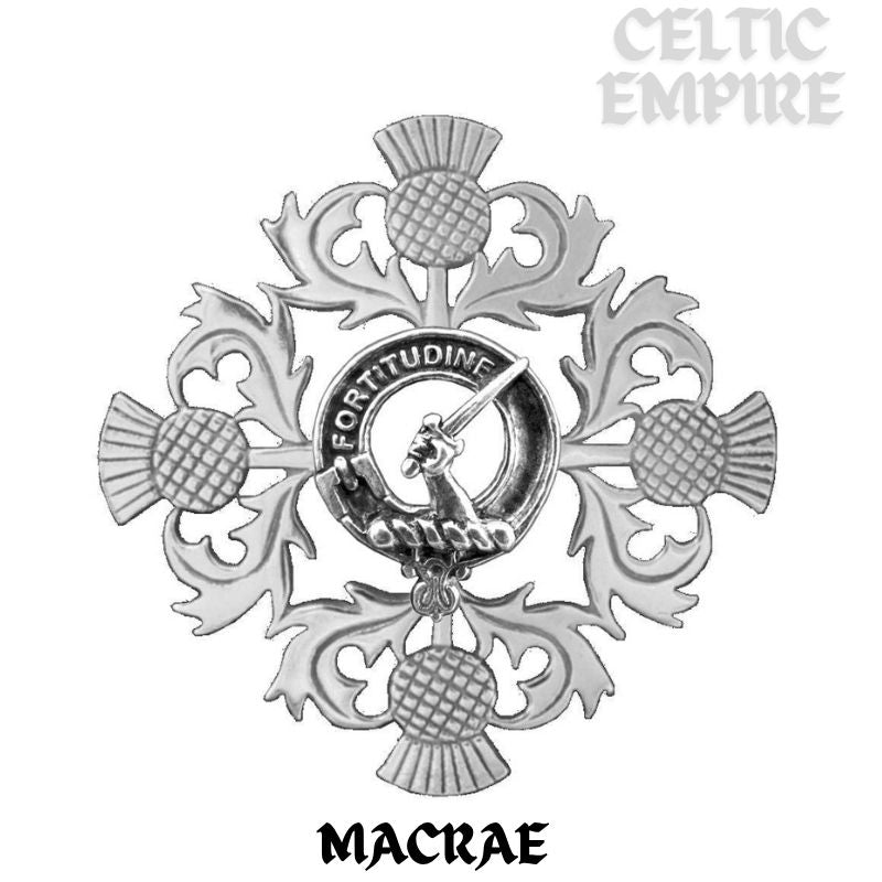 MacRae Family Clan Crest Scottish Four Thistle Brooch
