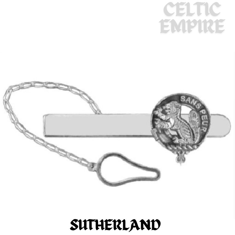 Sutherland Family Clan Crest Scottish Button Loop Tie Bar ~ Sterling silver