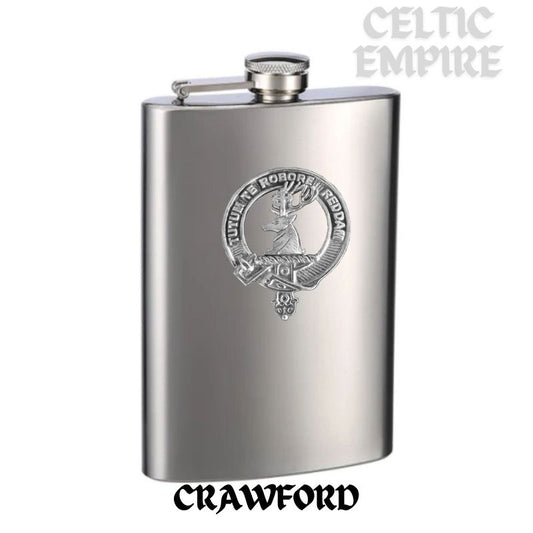 Crawford Family Clan Crest Scottish Badge Stainless Steel Flask 8oz