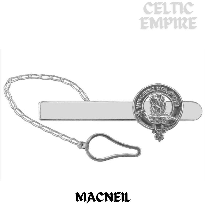 MacNeill Barra Family Clan Crest Scottish Button Loop Tie Bar Sterling silver