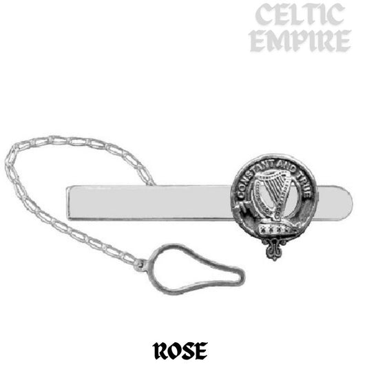 Rose Family Clan Crest Scottish Button Loop Tie Bar ~ Sterling silver