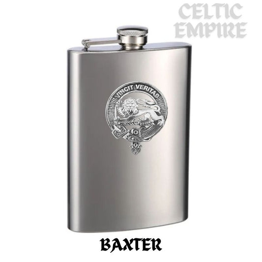 Baxter Family Clan Crest Scottish Badge Stainless Steel Flask 8oz