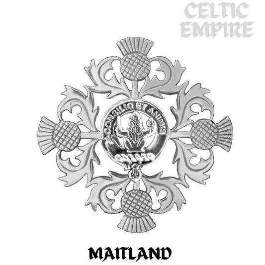 Maitland Family Clan Crest Scottish Four Thistle Brooch