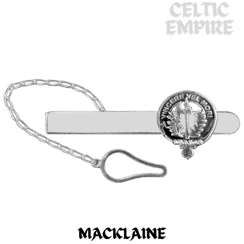 MacLaine Family Clan Crest Scottish Button Loop Tie Bar Sterling silver