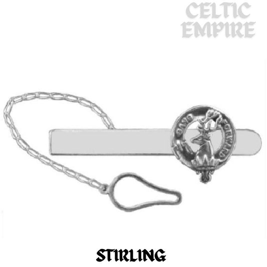 Stirling Family Clan Crest Scottish Button Loop Tie Bar ~ Sterling silver