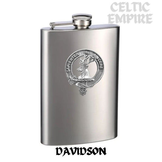 Davidson Family Clan Crest Scottish Badge Stainless Steel Flask 8oz