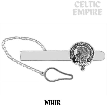 Muir Family Clan Crest Scottish Button Loop Tie Bar ~ Sterling silver