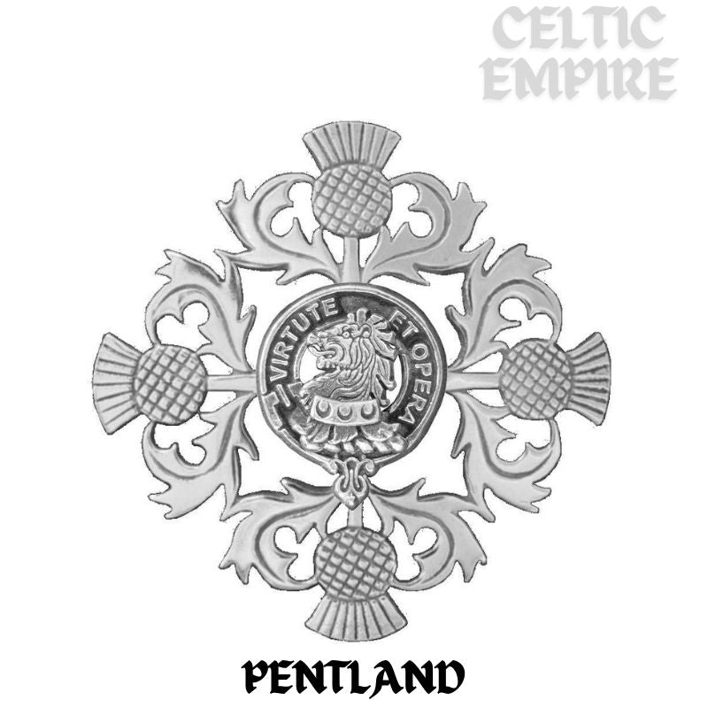 Pentland Family Clan Crest Scottish Four Thistle Brooch