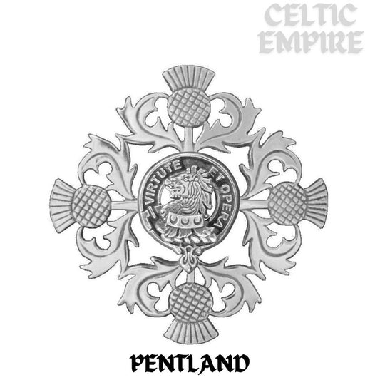 Pentland Family Clan Crest Scottish Four Thistle Brooch