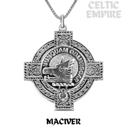 MacIver Family Clan Crest Celtic Cross Pendant Scottish