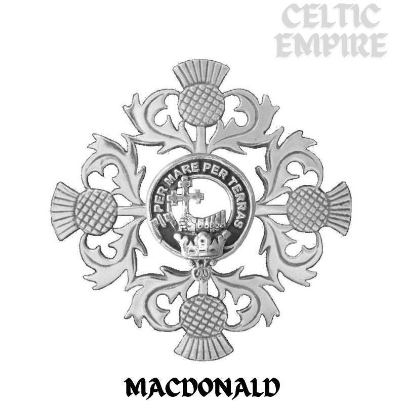 MacDonald ,Family Clan Donald Family Clan Crest Scottish Four Thistle Brooch