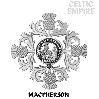 MacPherson Family Clan Crest Scottish Four Thistle Brooch