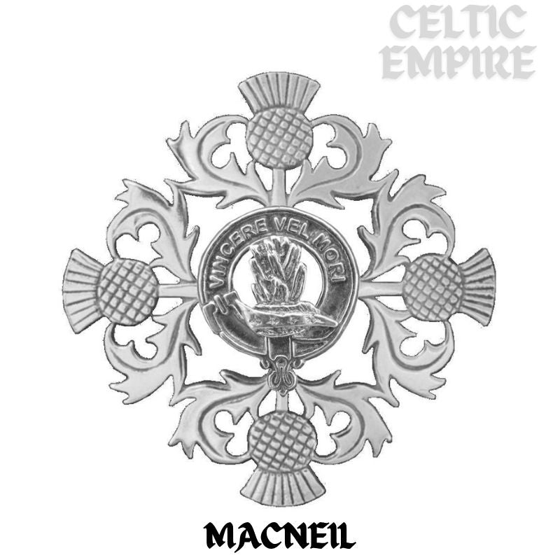 MacNeil Family Clan Crest Scottish Four Thistle Brooch