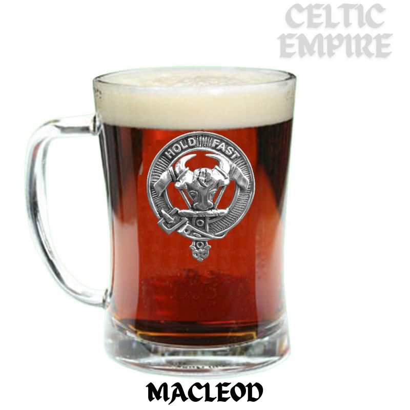 MacLeod Family Clan Crest Badge Glass Beer Mug