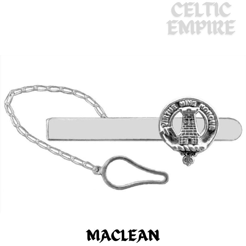 MacLean Family Clan Crest Scottish Button Loop Tie Bar Sterling silver