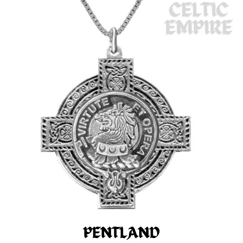 Pentland Family Clan Crest Celtic Cross Pendant Scottish