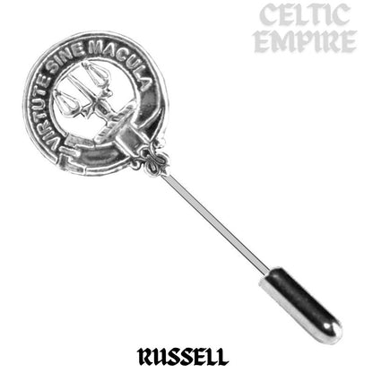 Russell Family Clan Crest Stick or Cravat pin, Sterling Silver