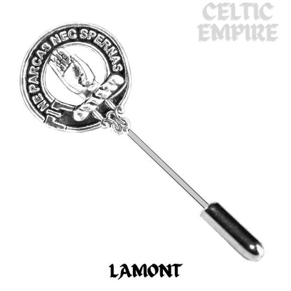 Lamont Family Clan Crest Stick or Cravat pin, Sterling Silver