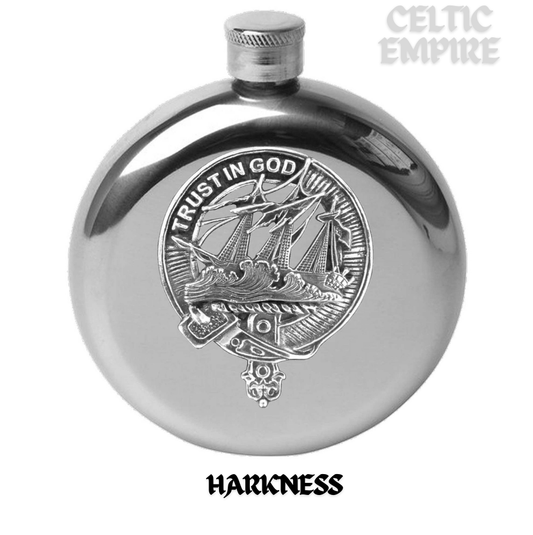 Harkness 5oz Round Family Clan Crest Scottish Badge Flask