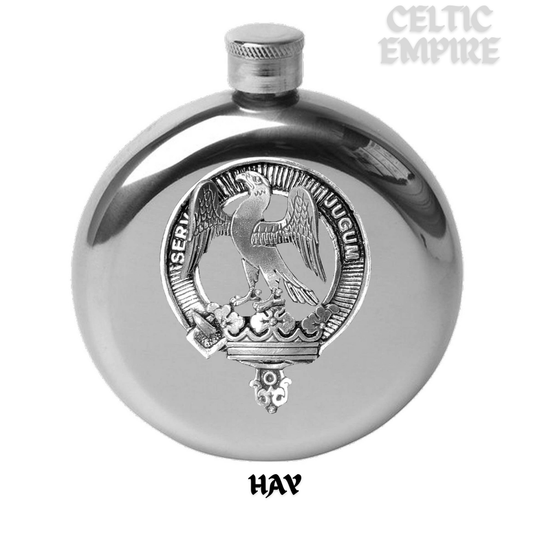 Hay 5oz Round Family Clan Crest Scottish Badge Flask