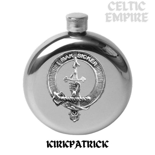 Kirkpatrick 5oz Round Scottish Family Clan Crest Badge Stainless Steel Flask