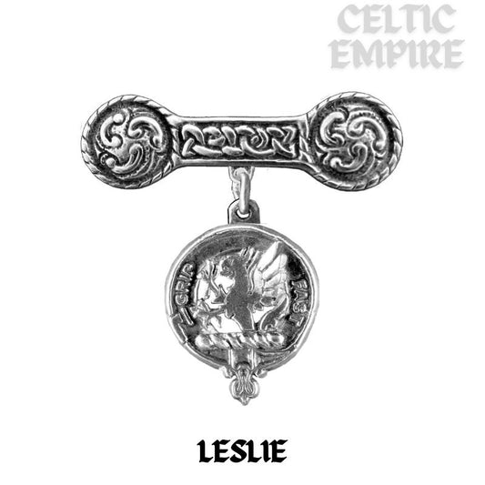 Leslie Family Clan Crest Iona Bar Brooch - Sterling Silver