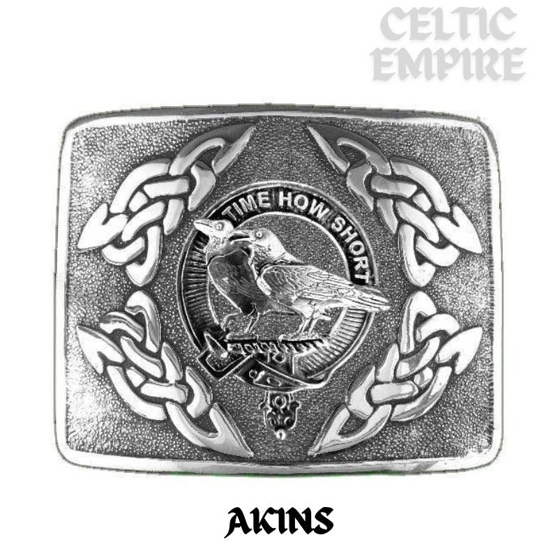 Akins Family Clan Crest Interlace Kilt Belt Buckle