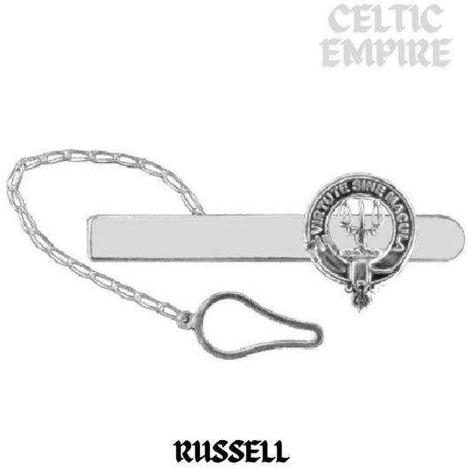 Russell Family Clan Crest Scottish Button Loop Tie Bar ~ Sterling silver