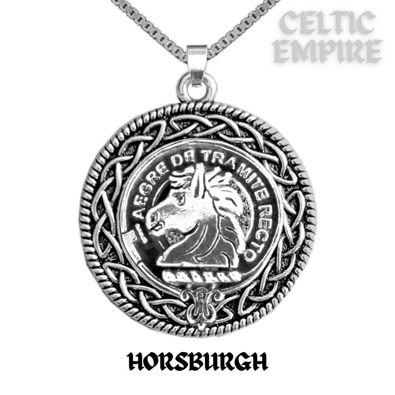 Horsburgh Family Clan Crest Celtic Interlace Disk Pendant, Scottish Family Crest