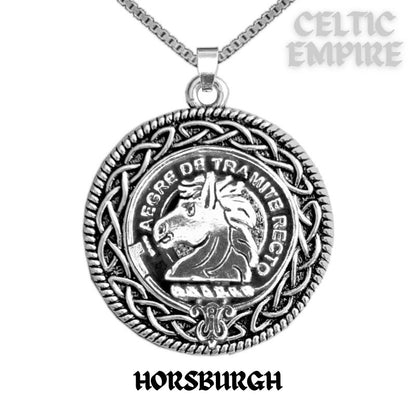 Horsburgh Family Clan Crest Celtic Interlace Disk Pendant, Scottish Family Crest