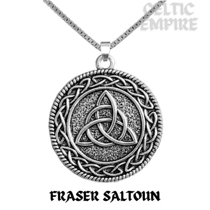 Fraser Saltoun Family Clan Crest Celtic Interlace Disk Pendant, Scottish Family Crest