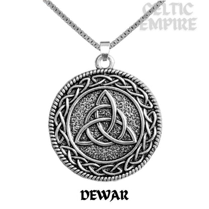 Dewar Family Clan Crest Celtic Interlace Disk Pendant, Scottish Family Crest