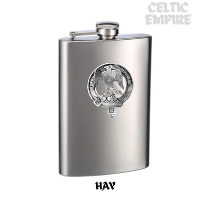 Hay Family Clan Crest Scottish Badge Stainless Steel 8oz Flask