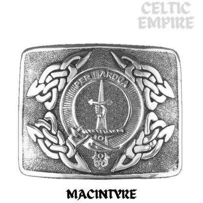 MacIntyre Family Clan Crest Interlace Kilt Belt Buckle