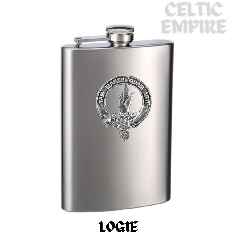 Logie 8oz Family Clan Crest Scottish Badge Stainless Steel Flask