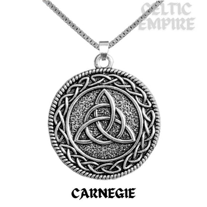 Carnegie Family Clan Crest Celtic Interlace Disk Pendant, Scottish Family Crest