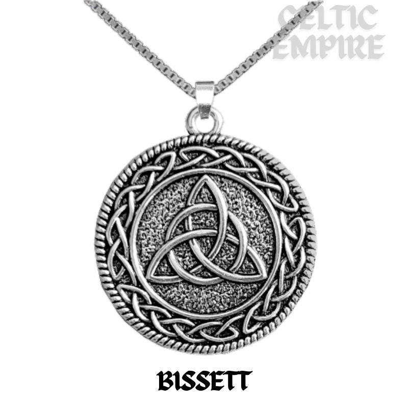 Bisset Family Clan Crest Celtic Interlace Disk Pendant, Scottish Family Crest