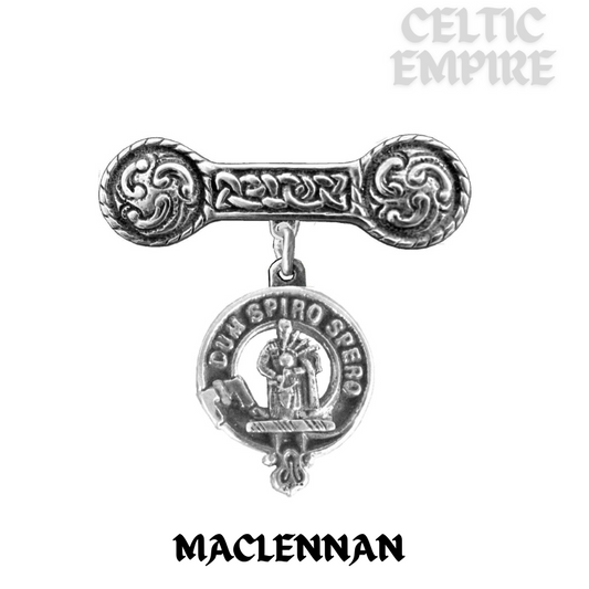 MacLennan Family Clan Crest Iona Bar Brooch - Sterling Silver