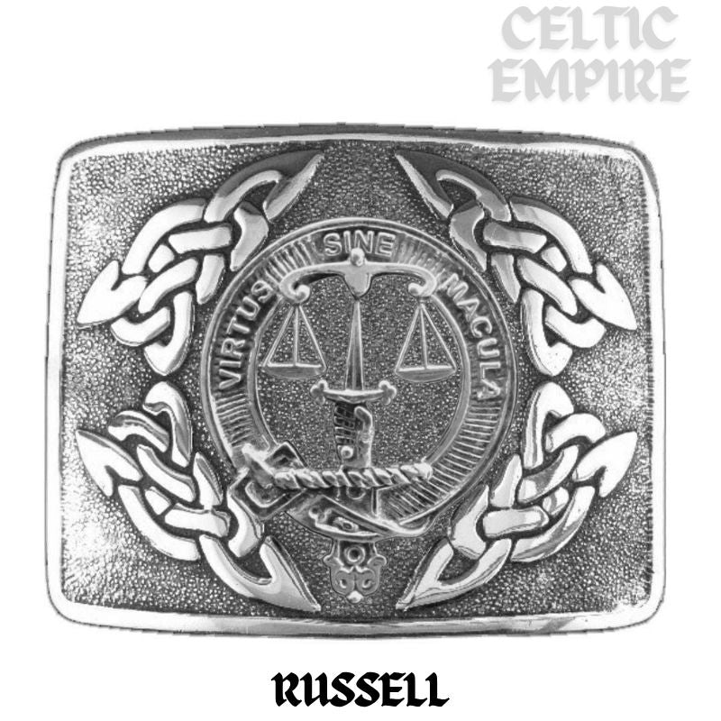 Russell Family Clan Crest Interlace Kilt Belt Buckle