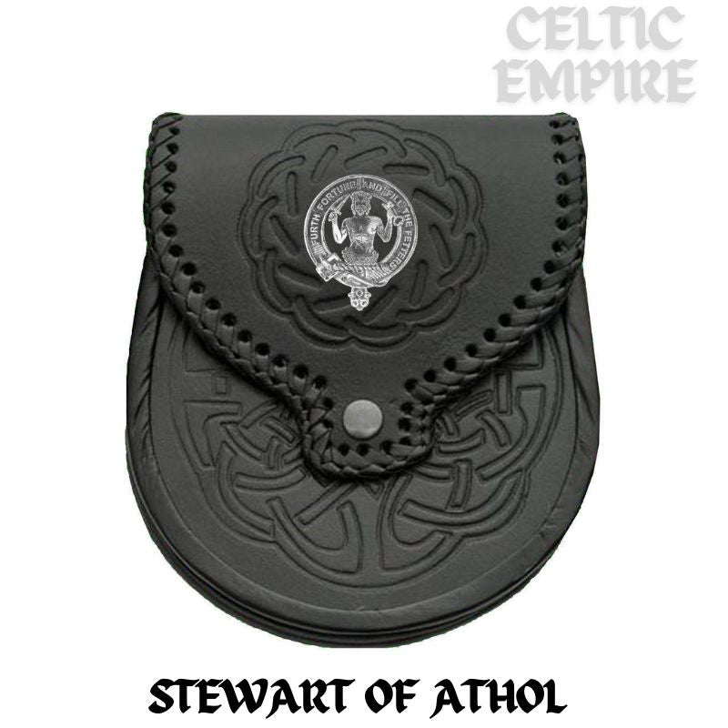 Stewart (Athol) Scottish Family Clan Badge Sporran, Leather