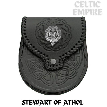 Stewart (Athol) Scottish Family Clan Badge Sporran, Leather