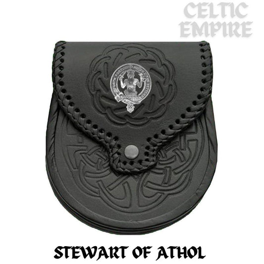 Stewart (Athol) Scottish Family Clan Badge Sporran, Leather
