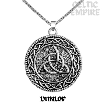 Dunlop Family Clan Crest Celtic Interlace Disk Pendant, Scottish Family Crest