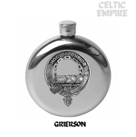 Grierson 5 oz Round Family Clan Crest Scottish Badge Flask