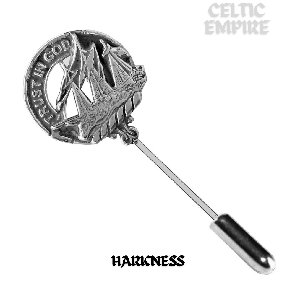 Harkness Family Clan Crest Stick or Cravat pin, Sterling Silver