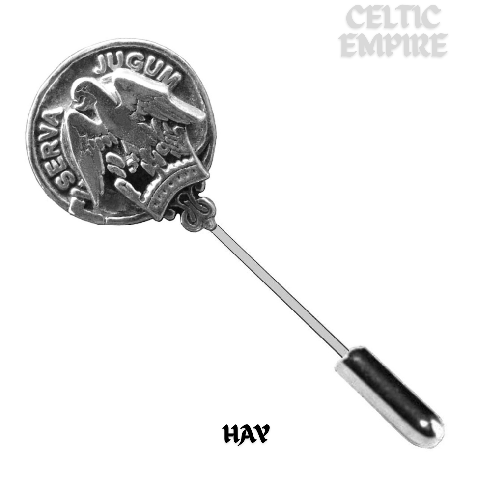 Hay Family Clan Crest Stick or Cravat pin, Sterling Silver